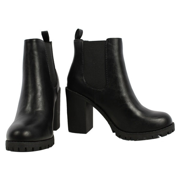 pull on slip on womens black leather boots